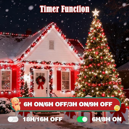 2026 New Voice Control 88ft 240LED Smart Christmas String Lights Outdoor/Indoor | String Lights with Remote, 12Modes, 7Voice Commands & Timers, Christmas Twinkle Light for Xmas Tree Decor(Red & White)