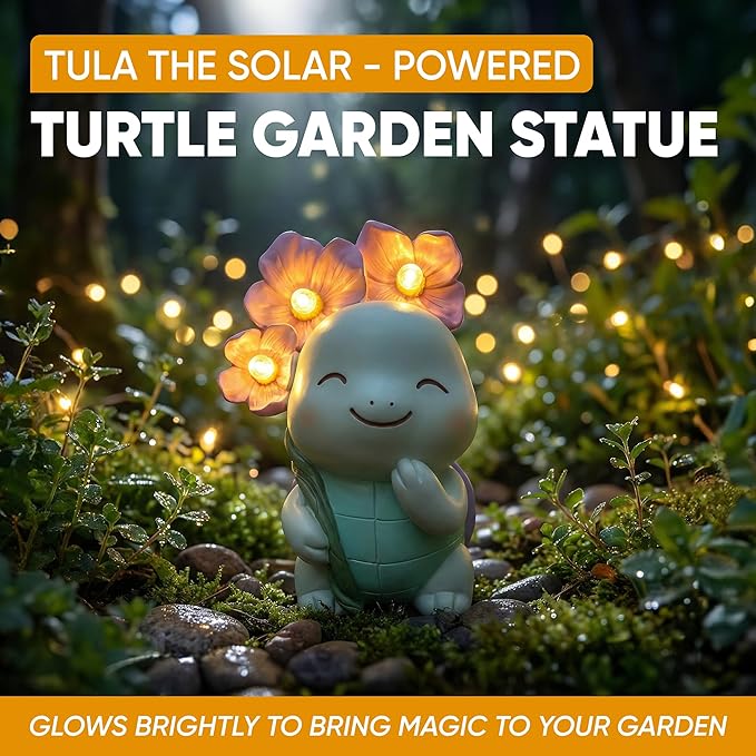 GLO-X Solar Turtle Garden Statue – Turtle Statue with Light-Up Flowers, Solar Powered Garden Decor Figurine for Outdoor Gardens, Lawn & Patio, Garden Gift for Mom & Grandma