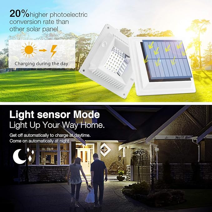 KEENZO Solar Powered Gutter Lights Waterproof Outdoor Dusk to Dawn 25 LED Deck Fence Wall Stair Step and Yard Cool/Warm White LED Eaves Garden Landscape Pathway (Warm White Light_2 PCS, White)