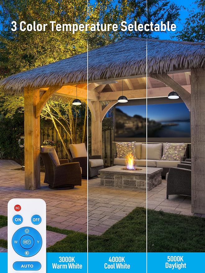 LEONLITE Pathway Lights Bundle Pathway Lights, 4-Pack LED Solar Powered Motion Sensor Pathway Lights, 6500K & 1-Pack 3CCT Solar Pendant Lights with Remote Control, Auto Dusk to Dawn, IP65, Black