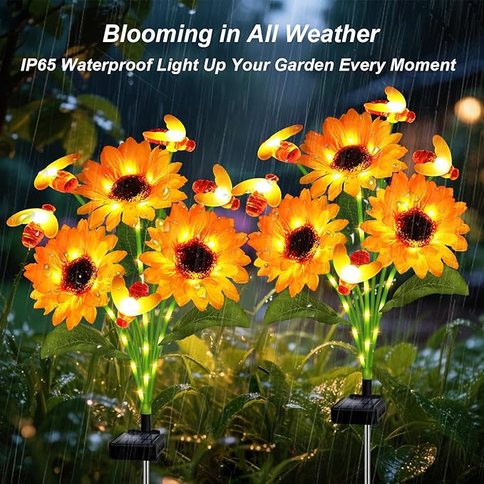 Solar Garden Lights 2 Pack Solar Swaying Bee Lights with Sunflowers, Gifts for Mom Women Mothers Day, Waterproof | Lumora