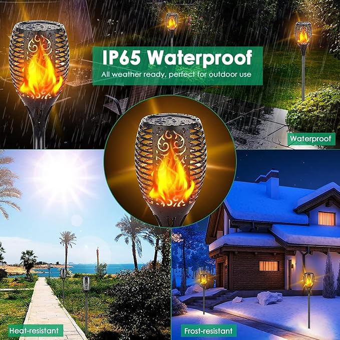 TomCare Solar Lights Outdoor 99 LED Higher & Larger Flickering Flame Solar Torch Lights 43" Waterproof Outdoor Lighting Solar Powered Pathway Lights for Garden Patio Yard, 6Pack