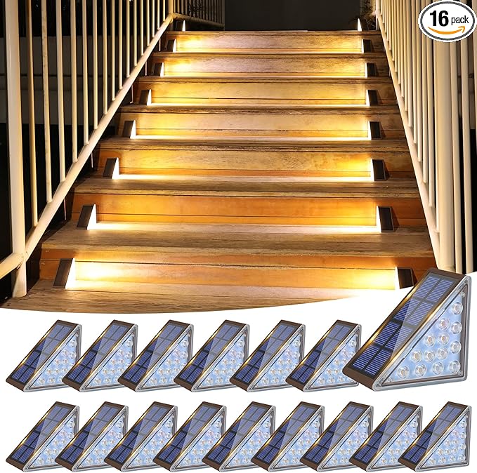 VOLISUN Solar Step Lights Outdoor Waterproof, LED Outdoor Stair Lights, Solar Step Light for Outside, Deck Light Decor for Stair,Front Porch and Patio(Brown,16 Pack)