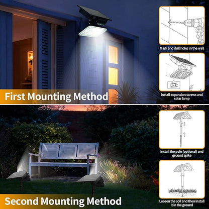 Solar Spot Lights Outdoor Waterproof, Motion Sensor Dusk to Dawn Solar Powered Spotlights, Uplights with 90° Adjustable Solar Panel & Light Head for Wall Yard Trees Pathway Landscape Lighting