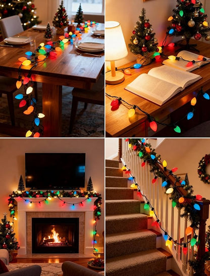 C7 Multicolor Christmas Lights 25Ft C7 Christmas String Lights Outdoor with 27 Incandescent Light Bulbs, Multicolor String Lights for Xmas Tree Decor Patio, 5 Watt E12 Candelabra Base
