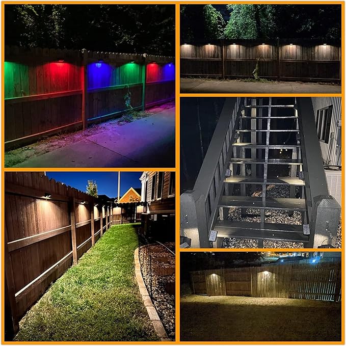 AMKI Solar Lights Outdoor, 4 Pack Solar Fence Light Waterproof with 4 Modes, Warm White & RGB Color Changing Solar | Lumora