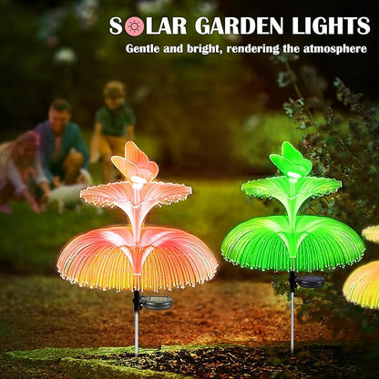 SunKite Solar Garden Lights - 7 Color Changing, Double Jellyfish & Butterfly, Waterproof, Solar Flower Lights for Outdoor Decor