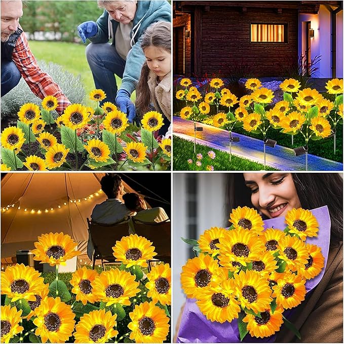 KOOPER 3 Pack Solar Sunflower Lights+ 8 Paack Solar Pathway Lights Outdoor