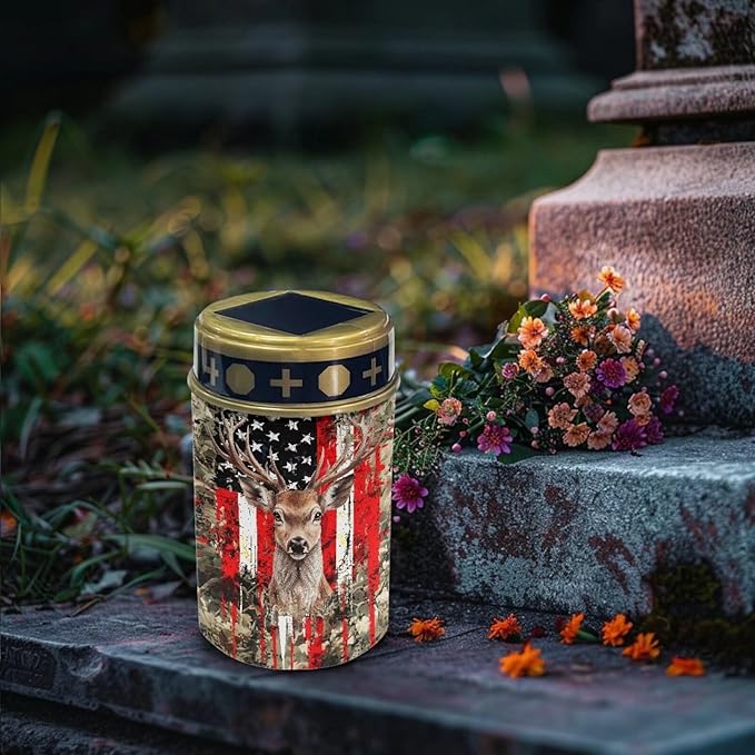 American Flag Deer Cemetery Cross Solar Lights Solar Light Outdoor for Cemetery, LED Waterproof Solar Lights for | Lumora