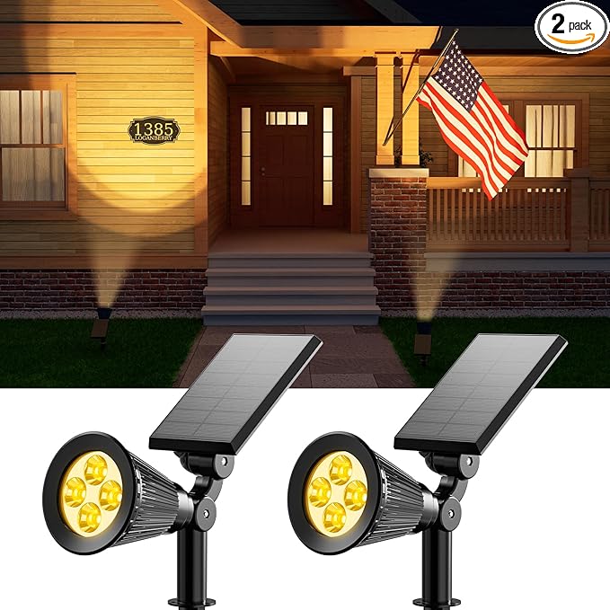 2 Pack Solar Spotlights Outdoor Waterproof for Christmas Hanging, Tree, Wreaths, Snowman, Elk, Adjustable Panel | Lumora