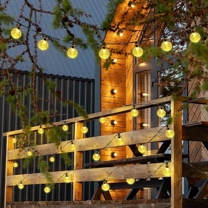Solar String Lights Outdoor Waterproof, 1 Pack 50 LED 2.3CM 23 FT Each, Solar Powered Patio Lights with 8 Lighting Modes for Garden Yard Porch Wedding Party.. (Warm Color)