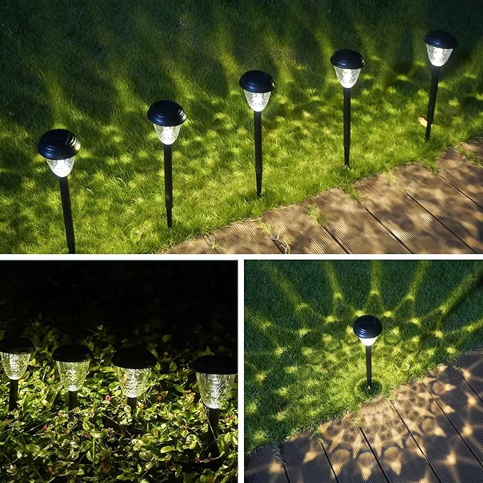 Solar-Powered Auto-Sensor Garden Stake Lights IP44 Waterproof All-Weather Frost&Heat Resistant Warm White LED 8-12H Runtime Easy Stake Install TwistOnOff ABS Durable Path/Gdn/Patio