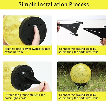 Solar Lights Outdoor Waterproof Powered-Clear Glass Globes Lights for Patio, Yard, Camping, Garden, Stylish Portable Lighting for Homeowners & Enthusiasts (Yellow)