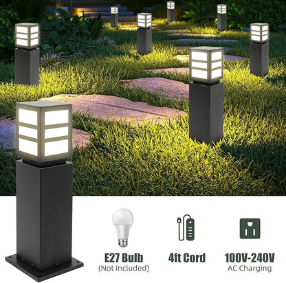 Landscape Path Lights 24" IP65 Waterproof Bollard Lights, Heavy Duty Steel Stable Widened Base E27 Lamp Holder, Modern Outdoor Path Lights Bollard for Lawn, Patio, Courtyard, Driveway, Oblong 1pack