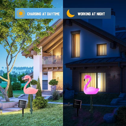 36ft Flamingo Solar Lights with 16 LED Solar Powered Pathway Garden Stake Light Outdoor Decorations with 3 Modes Waterproof Summer Pink Walkway Lawn Patio(Flamingo)