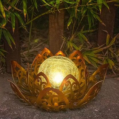 Bshine Solar Outdoor Garden Lotus Decorative Light, Waterproof Metal Cracked Glass Globe LED Lotus Light for Tabletop Decor, Walkway, Lawn Ornaments and Garden, Housewarming Gift (Yellow)