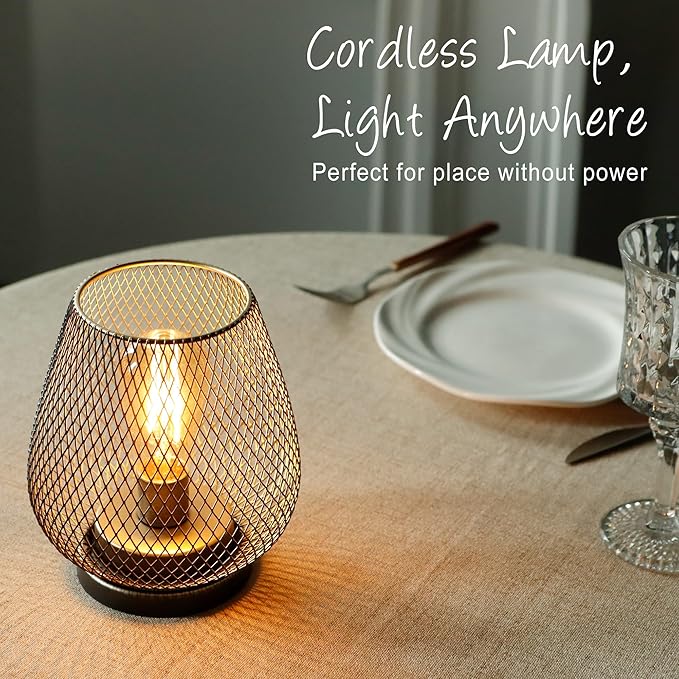 TRIROCKS Set of 2 Medium Battery Powered Outdoor Lantern 6.5'' High Metal Table Lamp Cordless Battery Operated | Lumora