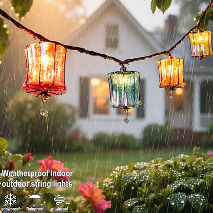 Outdoor String Lights Plug in with 10 Incandescent Bulbs, Multicolor Patio Lights Connectable Weatherproof Decorative Lantern String Lights for Gazebo Porch Bedroom Cottagecore Decor (Prism)