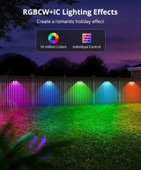 Outdoor Deck Lights 8 Packs, Smart RGBCW Fence Light, 100+ Scene Modes, Dual Lens LED String Lights with | Lumora