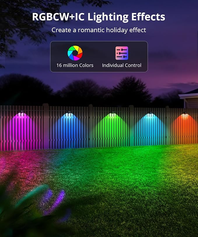 Outdoor Deck Lights 16 Packs, Smart RGBCW Fence Light, 100+ Scene Modes, Dual Lens LED String Lights with | Lumora