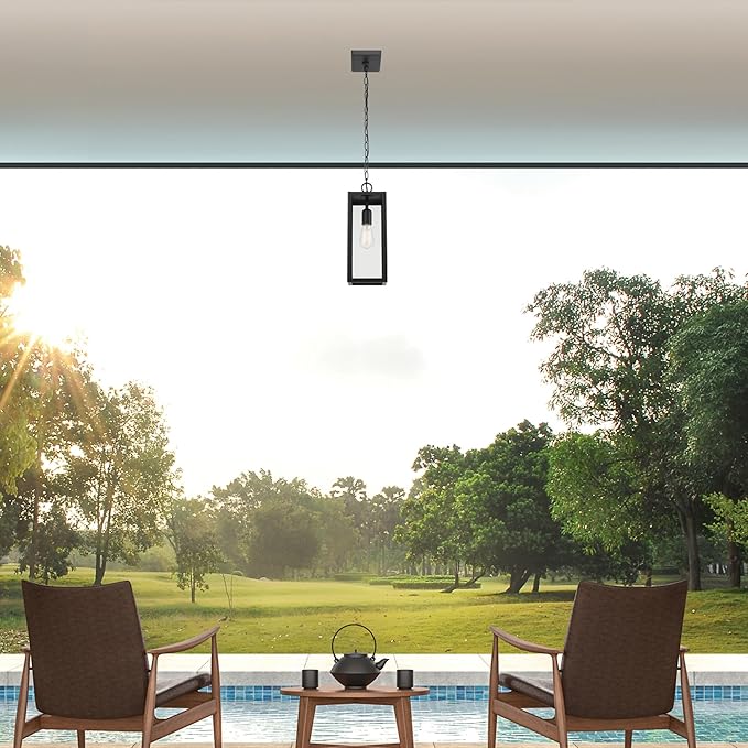 Globe Electric 44773 1-Light Outdoor Pendant, Matte Black, Clear Glass Shade, E26 Base Socket, Kitchen Island | Lumora