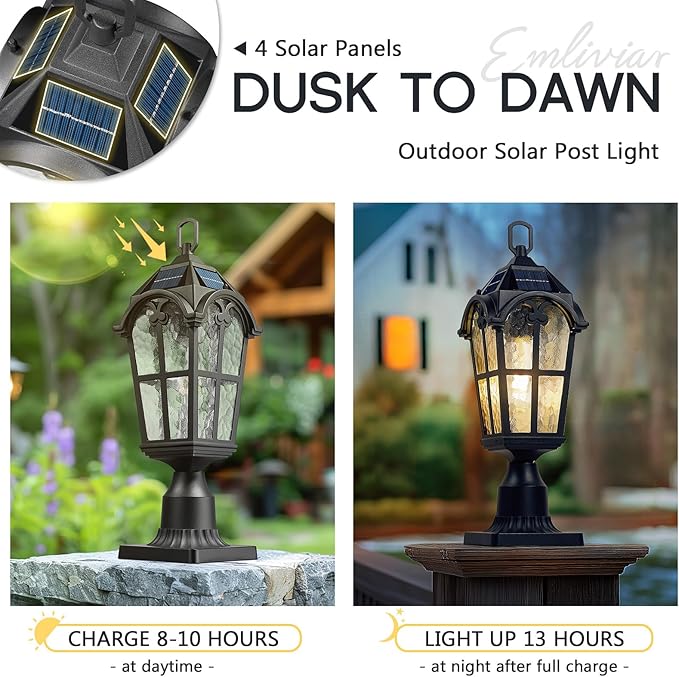 Emliviar 19" Portable Solar Post Light for Patio and Camping, Table Lamp with Pier Mount Base in Black Finish | Lumora