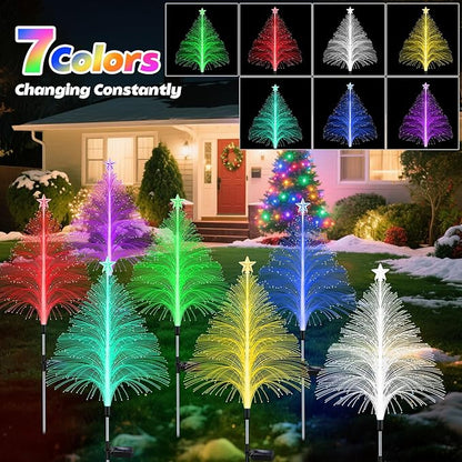 Solar Christmas Decorations Outdoor, 6 Pack 38.5 Inch 7 Color Changing Jellyfish Light with 5 Layer Optical Fiber, Solar Star Flower Light for Yard Garden Pathway Xmas Tree Ourside Decor