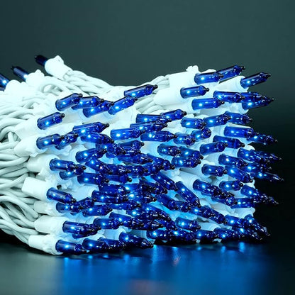 YULETIME 200 Blue Christmas Lights, Pack of 2 Sets 33 Feet 100 Count UL Certified Incandescent String Lights (Blue - White Wire)