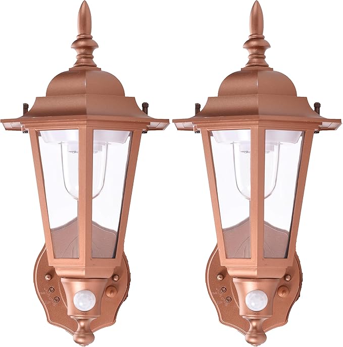 Maxsa 46719-2PACK Battery-Powered Motion-Activated Plastic LED Wall Sconce, 2-Pack (Bronze)