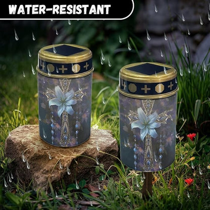 Cross Lily Solar Garden Lights Outdoor Decorative Cross Solar Stake Lights Waterproof Warm White LED for Remembrance Gifts & Sympathy Gifts