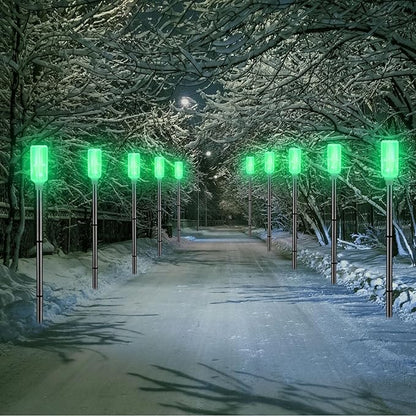 Macarrie 4 Pcs Solar Powered Driveway Markers Reflective Lights Driveway Reflectors on Poles for Snow Road Outdoor Yard Entrance (Green)