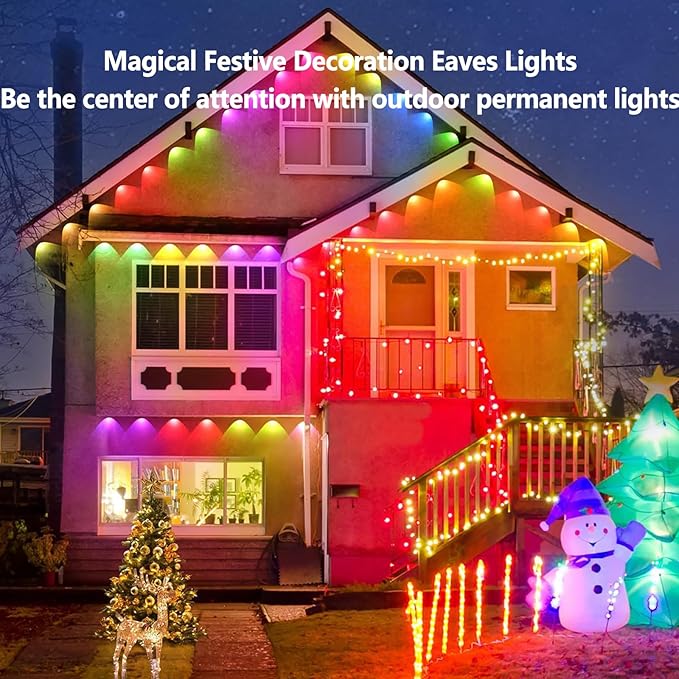 100ft RGB Permanent Outdoor Lights,with 60 LED IP65 Waterproof Smart Christmas Lights for Outdoor Decor with 63 | Lumora