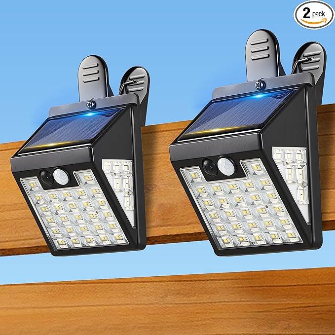 Clip On Solar Lights Outdoor,Motion Sensor Outdoor Lights,72LEDs 600LM Clip on Solar Fence Lights Outdoor Waterproof LED,Solar Lights for Wall Fence,Deck, Gutter,Camping (2 Pack)