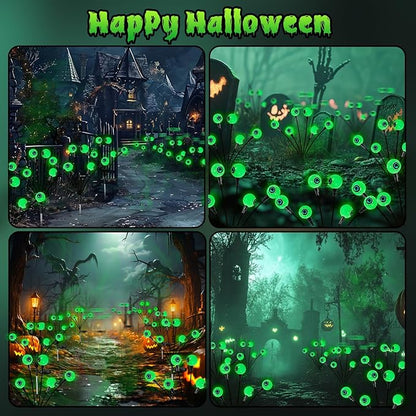 4 Pack Solar Eyeball Lights for Halloween Decorations Outdoor, 24 LED Green Eyeball Solar Halloween Lights, Waterproof Swaying Firefly Lights with 2 Modes for Pathway Patio Yard Lawn Garden Decor