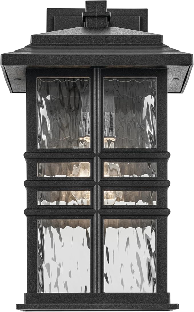 Kichler Beacon Square 14.25" 1-Light Outdoor Wall Light with Clear Hammered Glass in Textured Black, for Exterior | Lumora