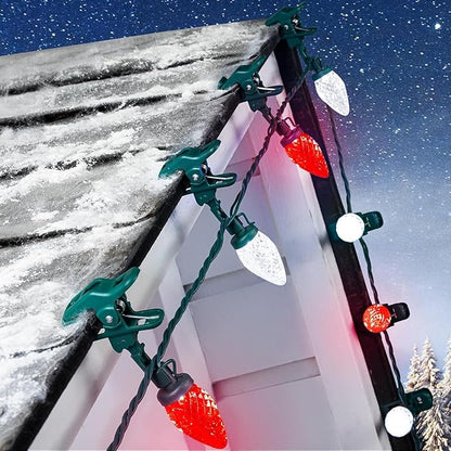 C9 LED Christmas Lights Outdoor with 100 Spring Clips, 65FT 100 LED C9 String Lights Waterproof Connectable for Roofline Patio House Yard Windows Xmas Tree Indoor Outdoor Christmas Decor, Red White