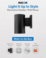 NICOR Lighting 7 inch Decorative Black Wall Mount Down Light (50101BK) | Lumora