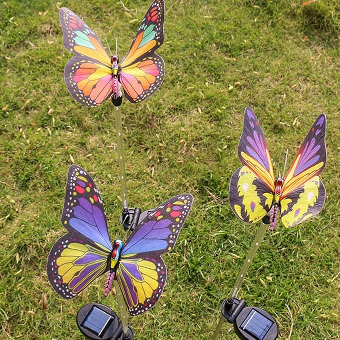 3pcs LED Solar Fiber Optic Butterfly Garden Lights Outdoor Lawn Landscape Lamps Yard Solar Pathway Lighting for Patio and Backyard