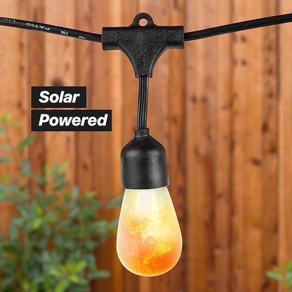 Brightech Ambience Pro Solar Powered LED Outdoor String Lights - 27 Ft Commercial Waterproof Patio Lights with Flaming, Flickering Bulbs - Shatterproof String Lights for Halloween, Porch, Deck