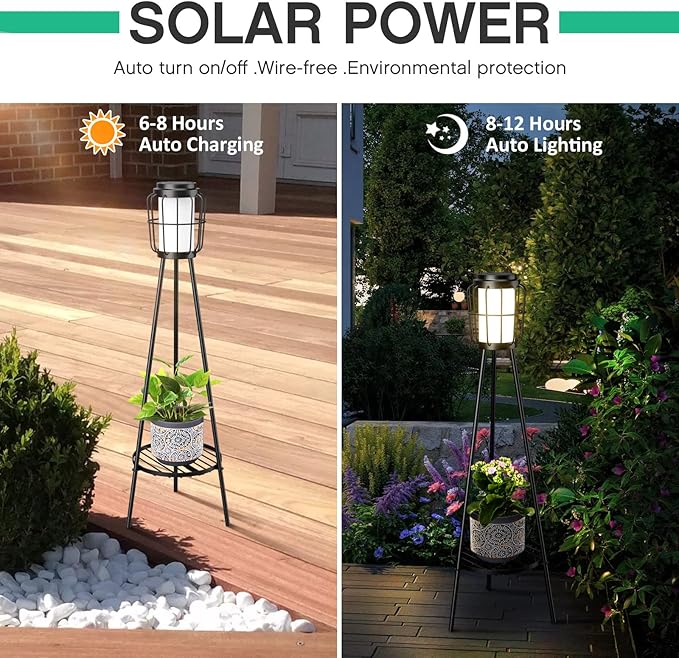 MXwcy 2 Pack Solar Lights Outdoor with Plant Stands - Solar Floor Lamp & Street Lights with Metal Tripod - Patio | Lumora