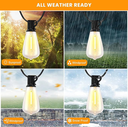 200FT Solar String Lights Outdoor Waterproof, Solar Patio Lights with Remote Control & 60+2 Dimmable ST38 Edison Bulbs Shatterproof,Solar Powered String Lights for Outside Garden Backyard