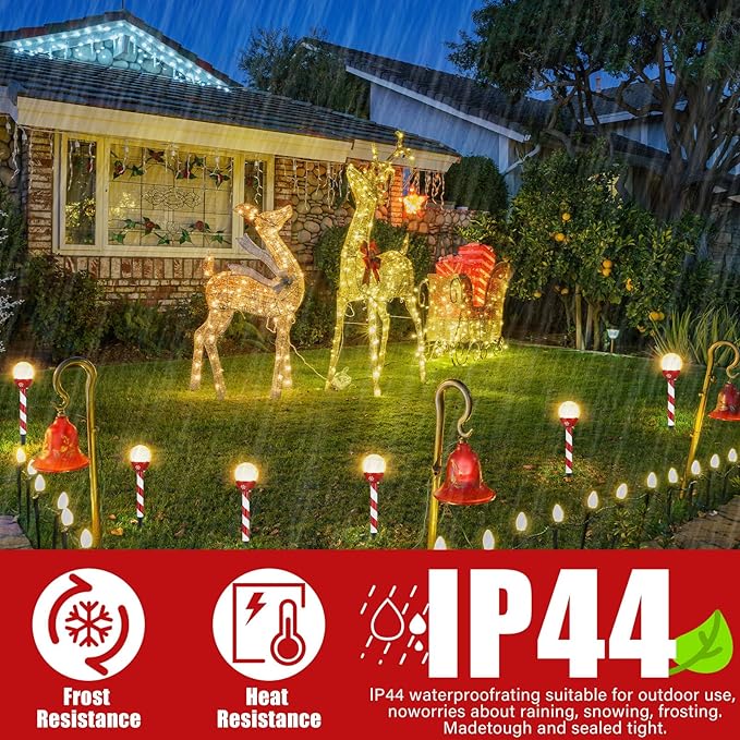 6 Pcs Christmas Solar Pathway Lights Outdoor Stainless Steel Solar Candy Cane Path Torch Lights for Yard Patio Garden Outside Walkway Driveway Landscape Stakes Xmas Outdoor Decorations
