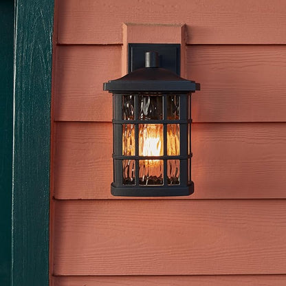 Quoizel Stonington Outdoor Wall Lantern, Coastal Armour 10.5 Inch 1-Light Mystic Black Vintage Wall Sconce, Clear Water Glass, 100W, Decorative Outside Lights for Patio, Porch, Garage or Yard