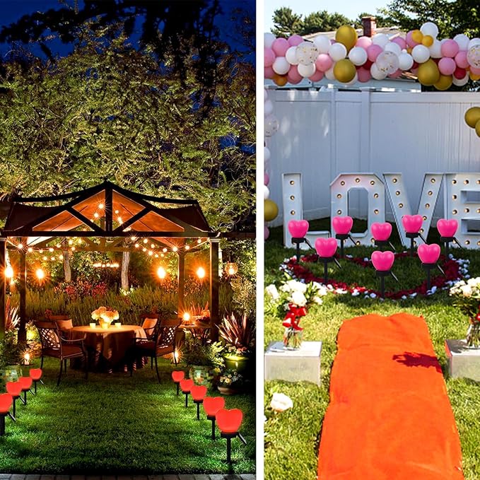 Valentines Day Red Heart Solar Lights Outdoor, 2Pcs Waterproof Valentines Day Solar Garden Light LED Heart Lights Wedding Decorations for Yard Walkway Outside (Peach Pink)