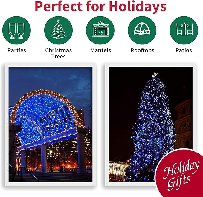 LAMPHOME Blue Christmas Lights Decoration 300Lights 63.8ft(2pk of 150L) UL Certified Mini Bulb String Lights Set | Lumora