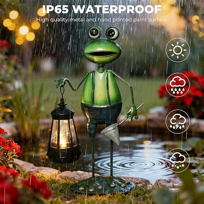 Solar Garden Lights Frog Statue with Solar Lantern Lights,18.11in Tall Frog Decor Birthday Gifts for Women Mom Grandma,Big Metal Decorative Stakes for Home Decor,Patio,Porch