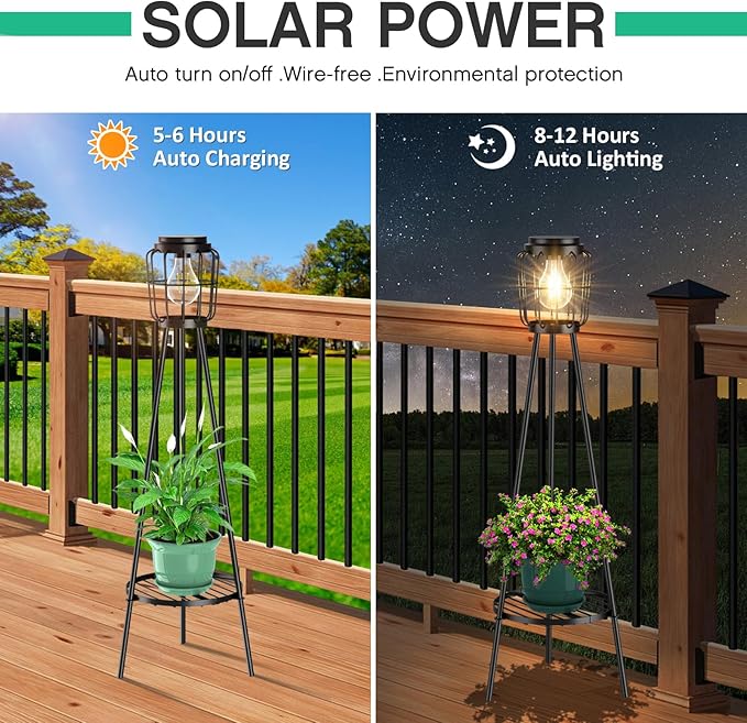 MXwcy 2 Pack Solar Lights Outdoor with Plant Stands, Solar Floor Lamp with LED Edison Bulbs for Garden Yard Pathway | Lumora