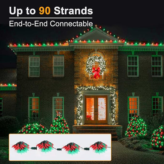 Brizled Red & Green Christmas Lights, 33ft 50 LED Faceted C9 Christmas Lights, Connectable Indoor Outdoor Roof String Light, 120V UL Certified Xmas Tree Light for Xmas Holiday Yard Garden Party