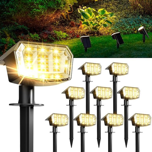 GIGALUMI Solar Spot Lights Outdoor Waterproof 10 Pack Warm White IP65, 63 LED 3 Lighting Modes Spotlights for | Lumora
