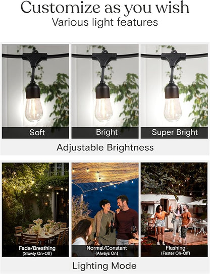 Brightech Solar String Lights with 48 Hanging Edison Bulbs and Brightness Controls with Remote 7W-104 3000K